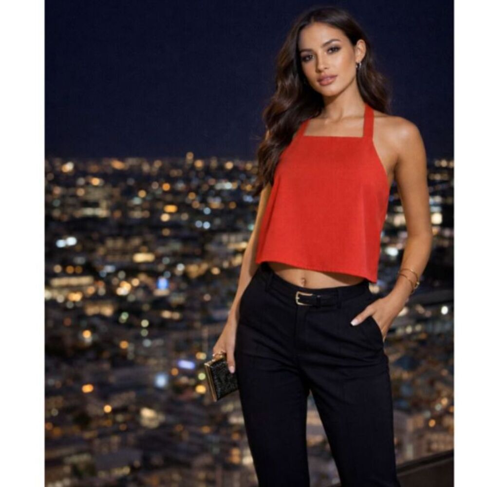 Parker Red Cropped Tank Top XS Square Neck Sleeveless Zip Date Night